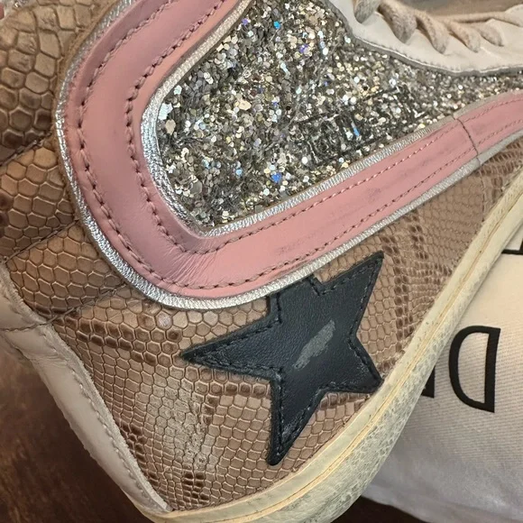 Golden Goose Women's Glitter Sneakers - Silver, Pink, and White - Picture 6 of 9